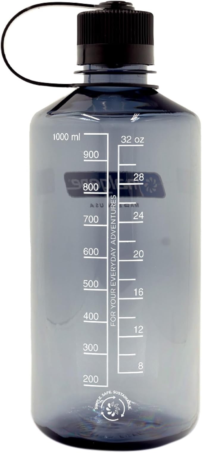 Nalgene Sustain Tritan BPA-Free Water Bottle Made with Material Derived from 50% Plastic Waste, 32 OZ, Narrow Mouth,Grey