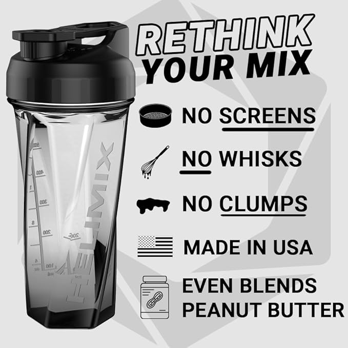 HELIMIX 2.0 Vortex Blender Shaker Bottle Holds upto 28oz | No Blending Ball or Whisk | USA Made | Pre Workout Protein Drink Shaker Cup | Weight Loss Supplements Shakes | Top Rack Safe