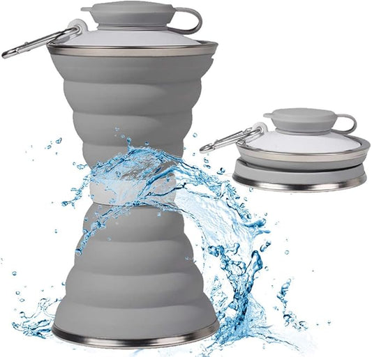 Collapsible Water Bottle, Camping Cup With Carabiner, Reuseable Silicone Foldable Leak Proof Portable Sports Travel Water Bottles For Outdoor, Travel Gym Hiking, BPA Free, Cycling Cups with Carabiner