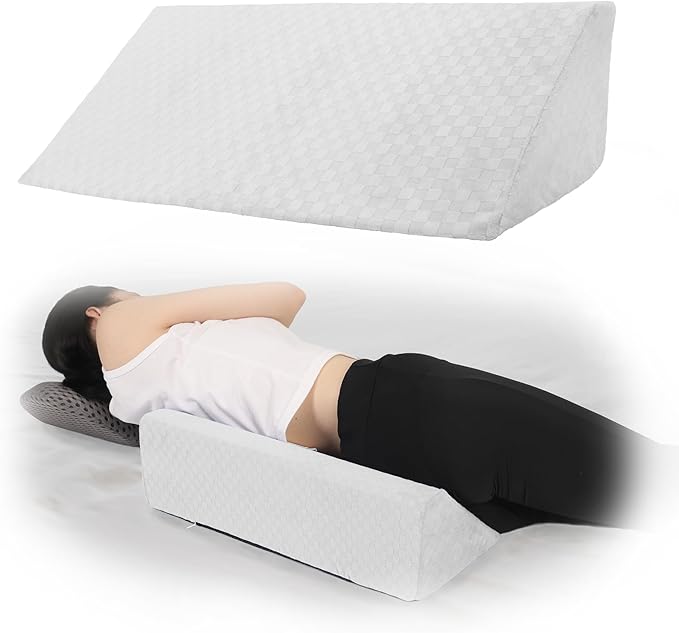 Bed Wedge Pillow for Side Sleeping Foam Filled Body Positioning Triangle Pillow Suitable for Pregnancy and Surgery Prevent Bed Sore for Leg and Back Support with Pillow Case (White)