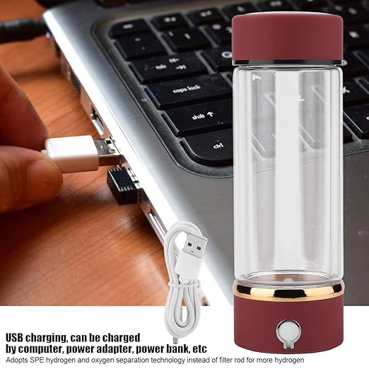 Portable Hydrogen Rich Water Cup, USB Charging Rich Hydrogen Water Purifier Filter Glass Bottle Portable Lonizer Cup, Hydrogen Water Bottle, Hydrogen Rich Water Glass Health Cup (Red)