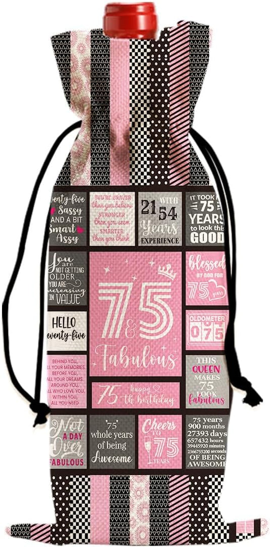 Funny 75th Birthday Gifts for Women Men Wine Bag, Happy Anniversary 75th Birthday Party Decorations for Man Women Wine Bags, 75th Birthday Gifts Women Wine Bottle Bag