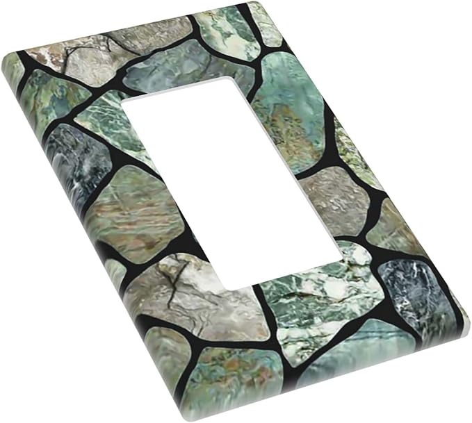 Green Stone Texture Single Rocker Light Switch Wall Plate Cover Decorative 1-Gang for Outlet Room Bathroom Bedroom Home Kitchen One Decora Receptacle Polycarbonate Power Gear 4.5" x 2.76"