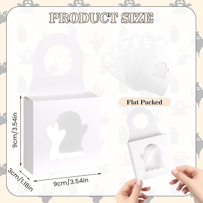 Megitzuu 30PCS Wine Bottle Box with Window, Kraft Paper Wine Boxes for Halloween Gifts Hanging Pumpkin Treat Box Mini Charcuterie Boxes Wine Bottles Gift Bags Goodies Candy Box Party Favor (White)