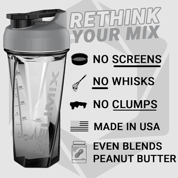 HELIMIX 2.0 Vortex Blender Shaker Bottle Holds upto 28oz | No Blending Ball or Whisk | USA Made | Portable Pre Workout Whey Protein Drink Shaker Cup | Mixes Cocktails Smoothies Shakes | Top Rack Safe