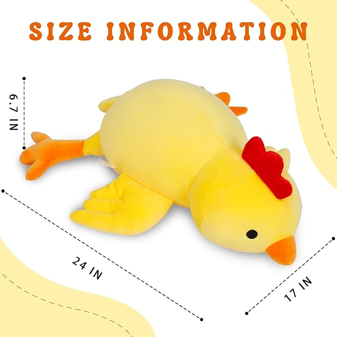 Weighted Chick Plush, 24" 4.2 lbs Weighted Stuffed Animals, Cute Plushie Dolls Throw Pillow Birthday for Children Kids Adults