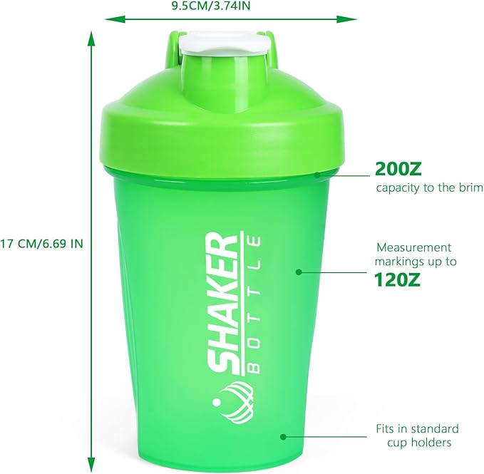 Shaker Bottle, 400ml Small Protein Shaker Cup with Mixing Ball for Smooth blending, Leak-Proof GYM Workout Water Bottles for protein& Smoothie Shake，Bpa Free (13oz / Green)