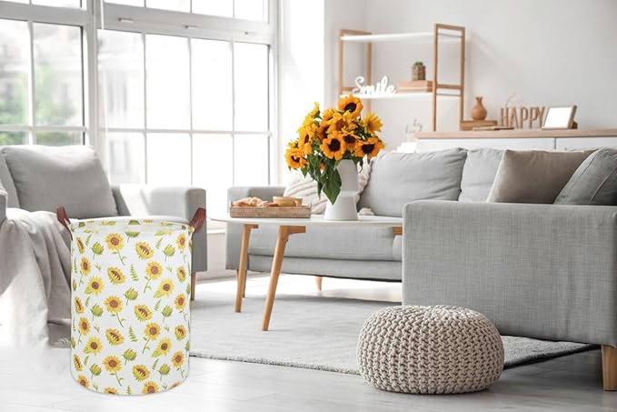 Girls Laundry Hamper,Sunflower Laundry Basket Collapsible Girls Storage Baskets for Home Decor,Office,Toy Organizer,(Sunflower)