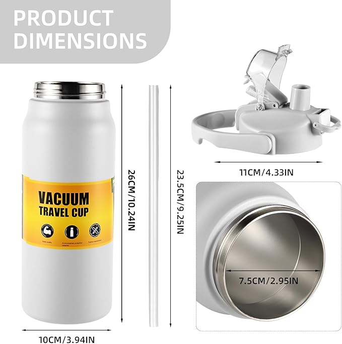 ColorSub 50oz Insulated Water Bottle With 2-in-1 Straw and Chug Leakproof Lid, BPA Free Stainless Steel Wide Mouth Sports Water Cup Flask White