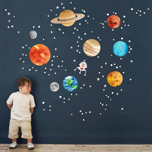 Solar System Wall Stickers for Kids, Universe Space Wall Sticker, Large Size Planet Wall Decal, Space Wall Decor for Bedroom Classroom Playroom Nursery Birthday Gift Idea(M)
