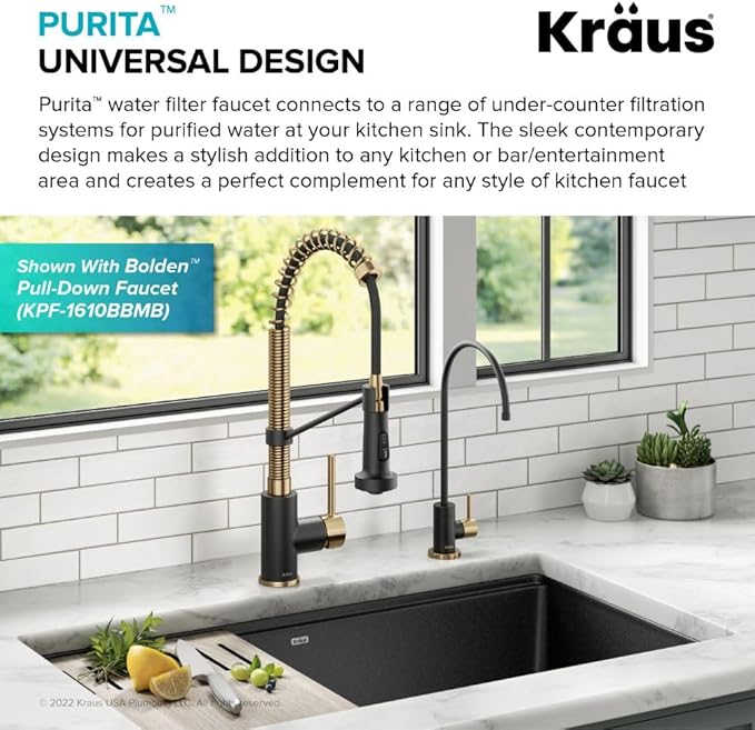 KRAUS Bolden Pull-Down Kitchen Faucet Bundle with Purita Drinking Water Filter Faucet, 18-Inch & 360° Swivel