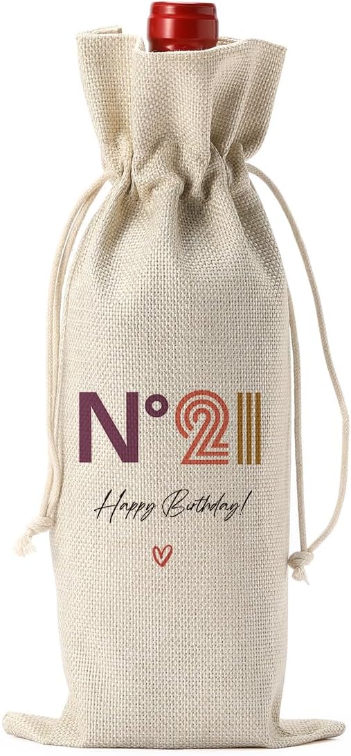 Happy 21st Birthday Party Decorations for Her Him, Cool 21st Birthday Gifts for Her Him Wine Bag, Unique 21 Year Old Birthday Gifts for Her Women Wine Bags, N° 21 Happy Birthday Wine Bag