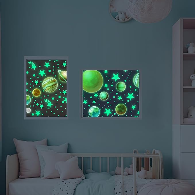 NICENEEDED Glow in The Dark Planets Stars Wall Decal, 435 PCS Star Ceiling Stickers with 10 PCS Planet Stickers, Self-Adhensive Luminous Sticker Decals for Bedroom Decoration