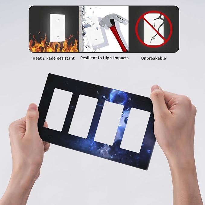 Cute Baby Panda Light Switch Cover Wall Plate Decorative 4 Gang Quad Rocker Covers Blue for Kitchens Farmhouses Playrooms Bathrooms Bedrooms 4.5 x 8 in