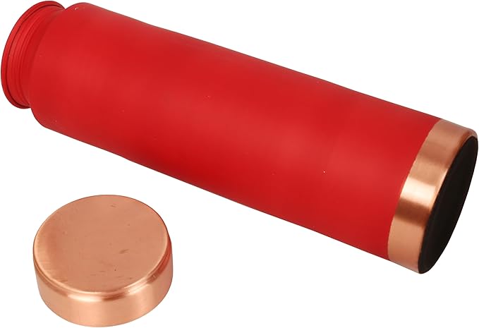 Pure Copper Water Bottle - Handcrafted - Ayurveda Health Benefits - 33 OZ - Leak proof - Easy to carry for Sports, Fitness, Yoga, School - Red Color Matte Finish Vintage Enamel.