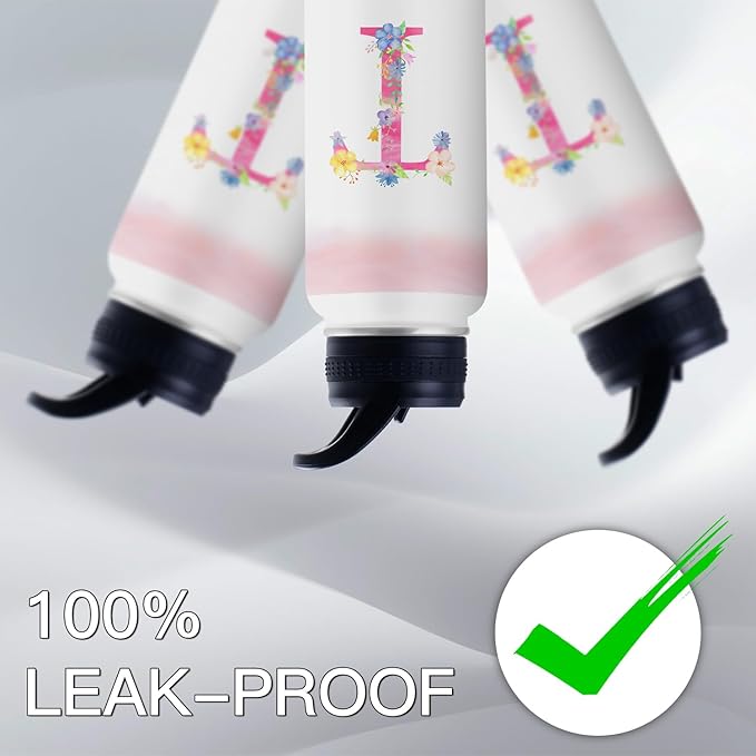 Personalized 32oz Water Bottle with Straw Customized Initial Letter Sport Bottles Monogrammed Initial Insulated Bottle Coffee Mug for Travel (T)