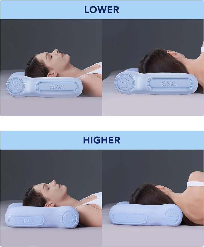 SKG P3E Cervical Neck Pillow for Sleeping, 3-Layer Ergonomic Neck Pillow with Adjustable Pillow Raiser for Side & Back Sleepers, Ergonomic Memory Foam Pillow, Medium Firm