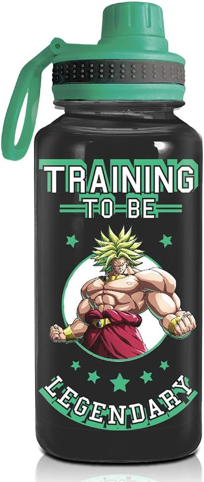 JUST FUNKY Dragon Ball Super Saiyan Goku Water Bottle w/Sporty Green Cap [BLACK 32oz] Hydro Tumbler Flask, Anime Plastic Water Bottle (OFFICIALLY LICENSED)