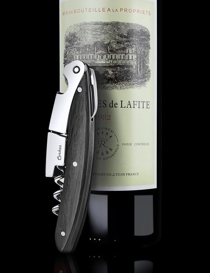Wine Key - CORKAS Prestige Waiter Corkscrew with Ebony Handle, Handcrafted Wine Opener Manual with Double Hinged, Foil Cutter and Bottle Opener, Ideal Gifts for Sommelier, Bartenders, Servers