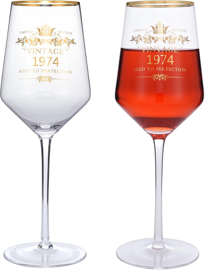 MOMRNTAIL Vintage 1974 50TH Birthday Goblet Gifts, 16OZ Goblet Wine Glass, 50 Year Old Birthday Decorations For Women men, Funny 50 Bday Gifts Idea For Friends, Sister,Dad, Mom - Turning 50 Present