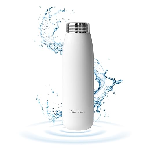 JOHNSMITH Hydrogen Water Bottle, Alkaline Water Bottle 15oz, Creates High pH Premium Water, Portable Insulated Stainless Steel Bottle Alpine Ore Filter Water Bottle for Sports, Outdoor, Office, White