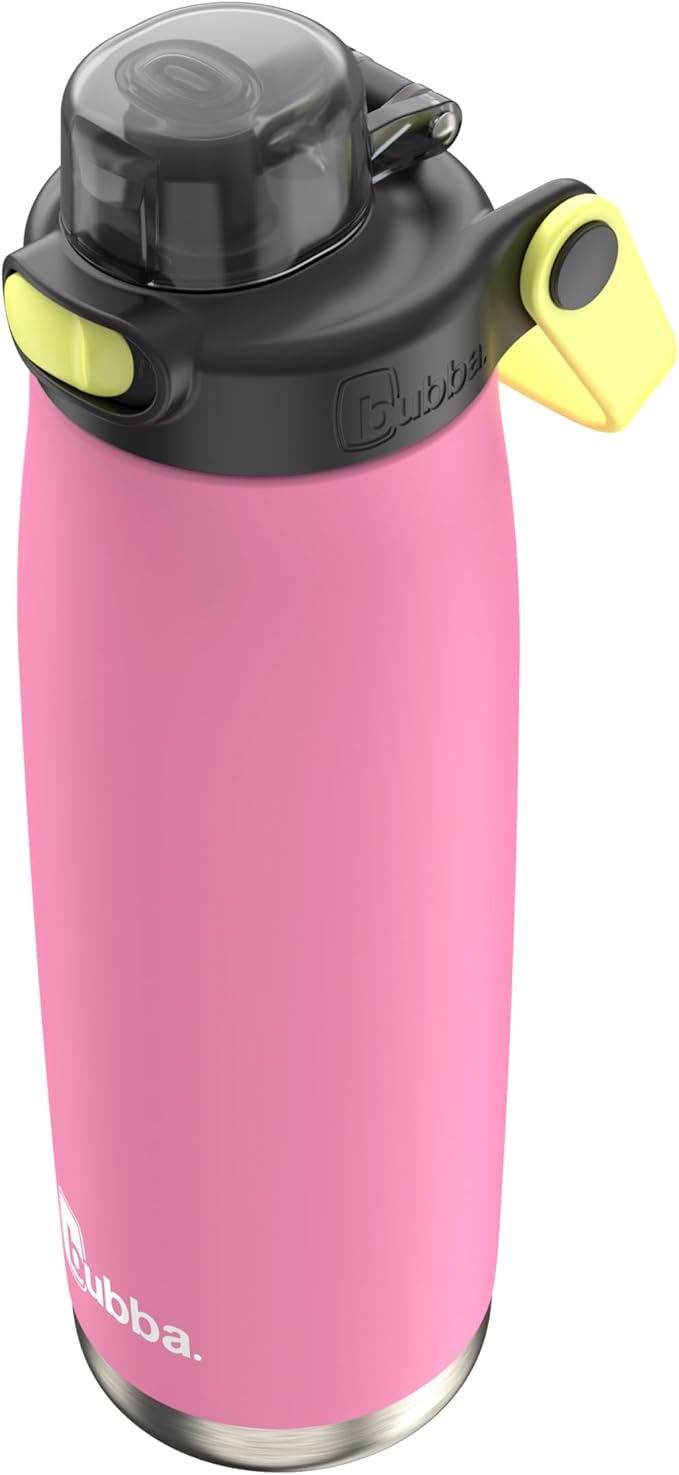Bubba Radiant Stainless-Steel Water Bottle with Pop-Up Straw, 24oz, Rubberized Azalea