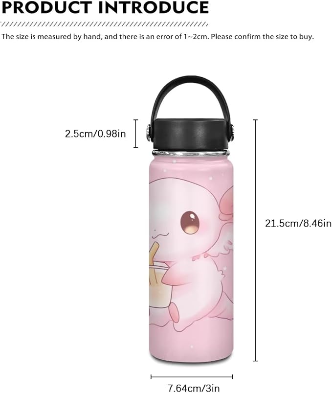 Axolotl Insulated Stainless Steel Water Bottle with Top Handle 18 Oz Vacuum Stainless Steel Sports Travel Water Bottle for Women Men