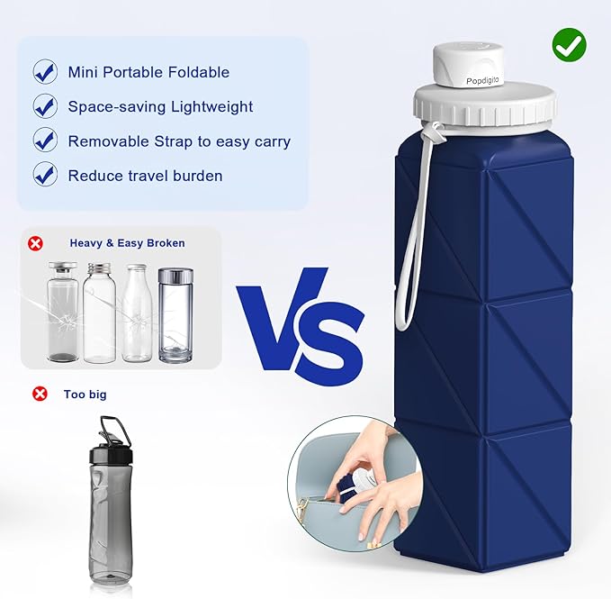 Collapsible Water Bottles 2 pack Travel Water Bottle Portable Hiking Water Bottle Leakproof Reusable BPA Free Silicone Water Bottles Durable Lightweight Bottle for Travel Camping Gym Sports