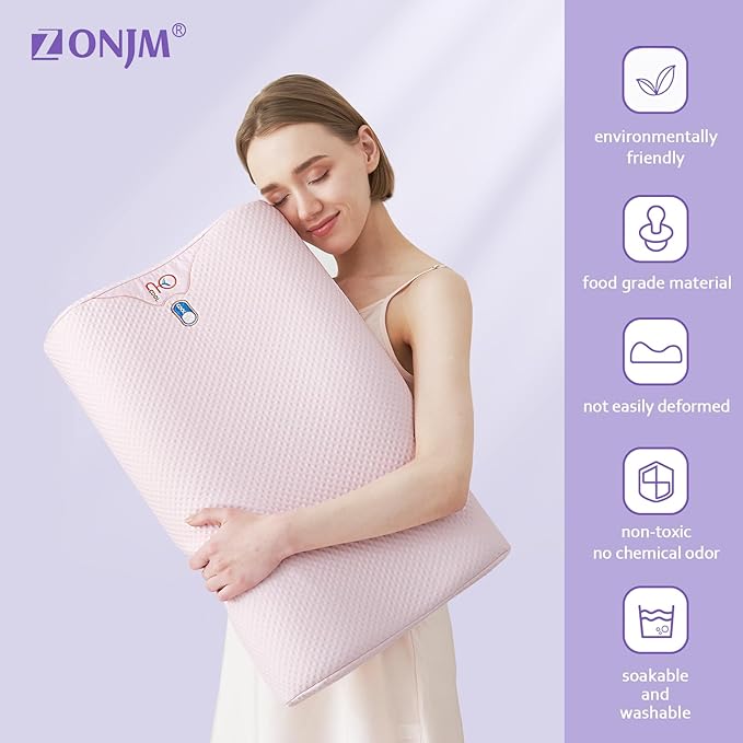 Silicone Cervical Pillow for Pain Relief, Shoulder & Neck Support Machine Washable Silicone Neck Pillow with Cool Silk Breathable Pillowcase, Ergonomic Pillow for Side, Back, Stomach Sleepers