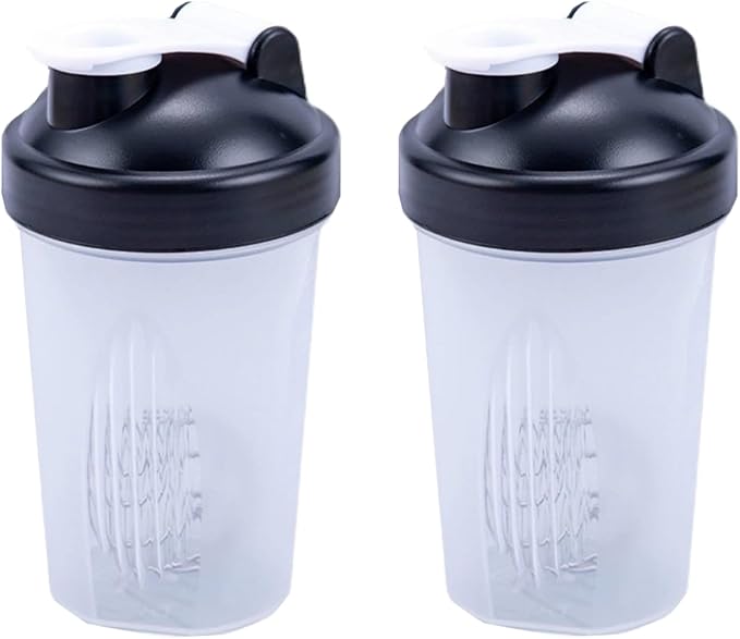 Shaker Bottle 16oz for Shake Mix,Protein Powder Mix,Best Shaker Cup (BPA free),Juice Mixer,Perfect for Protein Shakes and Pre Workout (Black/Clear, 16Oz/400ML/2Bottle), SKER-BTL-2BTL
