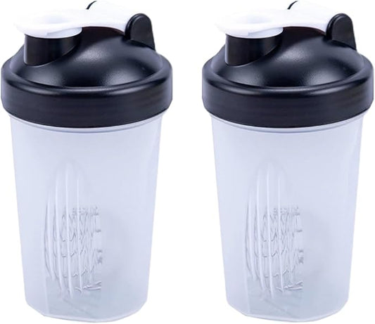Shaker Bottle 16oz for Shake Mix,Protein Powder Mix,Best Shaker Cup (BPA free),Juice Mixer,Perfect for Protein Shakes and Pre Workout (Black/Clear, 16Oz/400ML/2Bottle), SKER-BTL-2BTL