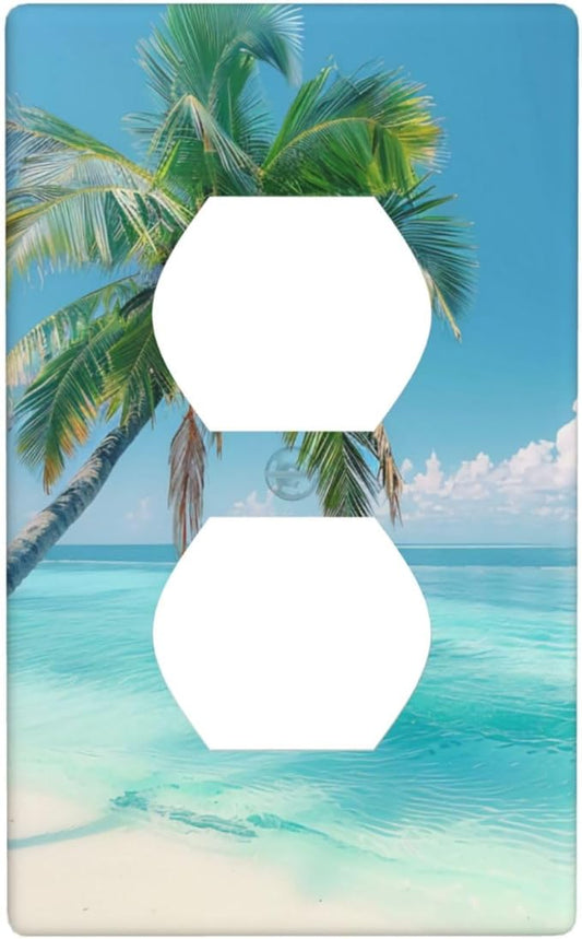 Beach Palm Tree Duplex Electrical Outlet Funny Plastic Wall Plate Decorative Light Switch Cover For Women Girls Bedroom Kitchen Living Room