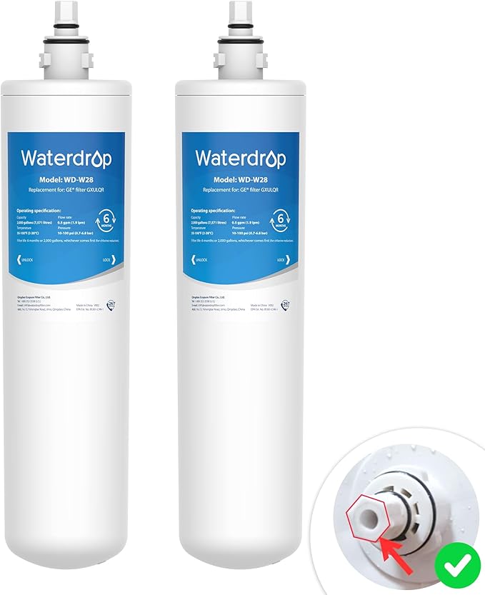 Waterdrop GXULQR, FQK1R Under Sink Replacement Filter, Replacement for Hexagonal Head GE SmartWater GXULQR, GXULQK and GXK140TNN, 2K Gallons (Pack of 2)