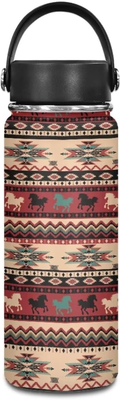 Aztec Horse Insulated Water Bottle 18 Oz for Hot Drink Wide Mouth Water Jug for Fitness, Gym and Outdoor Sports, Leak-proof