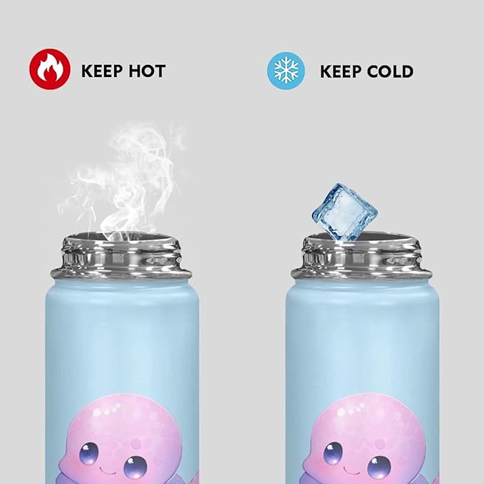 Cute Octopus Water Bottle Insulated 18 Oz Stainless Water Bottles Kids Water Bottle Sport Outdoor Camping Hiking Vacuum Bottle Gifts Kawaii Animal Water Bottle Blue