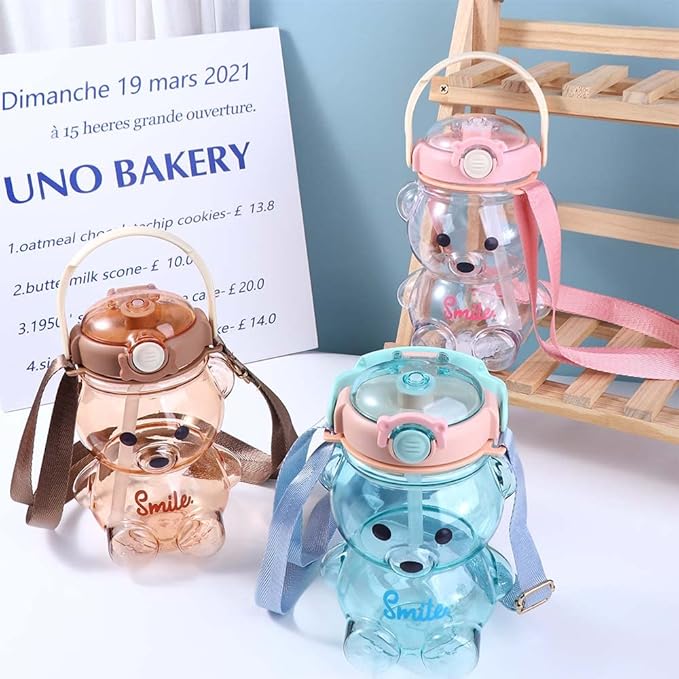 Vctitil Large Capacity Straw Water Cup Cute Bear Belly Cup Outdoor Sports Bottle 1000ml Plastic Water Cup(purple)