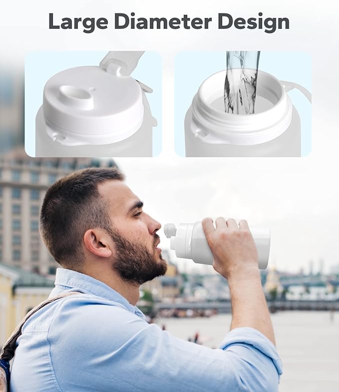 Collapsible Water Bottle, Foldable Water Bottle for Travel & Collapsable Water Bottle with Clip for Backpack, Portable Silicone Water Bottle, Collapse Water Bottle for Travel (20oz, Gray)