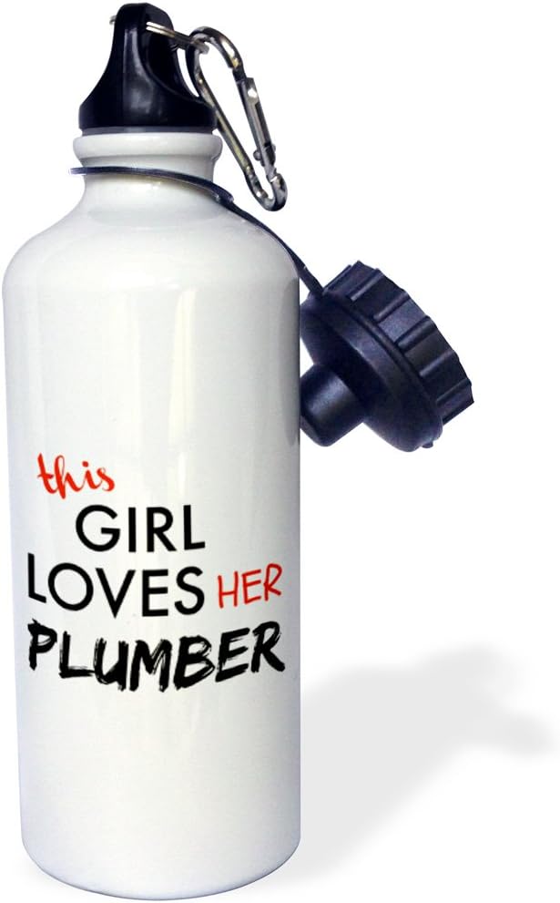 3dRose This Girl Loves Her Plumber Black and Red Lettering Sports Water Bottle, 21 oz, Multicolor