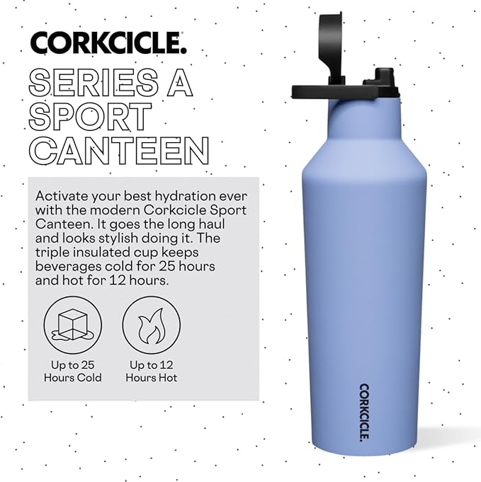 Corkcicle Sport Canteen Insulated Tumbler, Periwinkle, 32 oz – Reusable Water Bottle Keeps Beverages Cold for 25 Hours & Hot 12 Hours – Cupholder Friendly Tumbler with Screw-On Cap