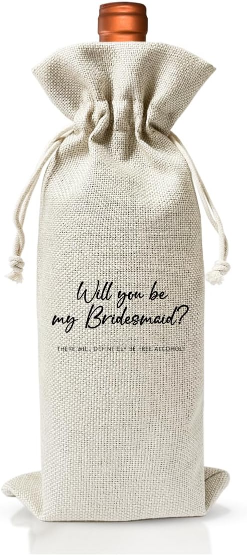 Bridesmaids Proposal Gift For Best Friend, Drawstring Cotton Linen Wine Bag, Wedding Party Favor, Bachelorette Party Supply, Wedding or Engagement Gift, Bridal Party Gift for Bridesmaid Boxes