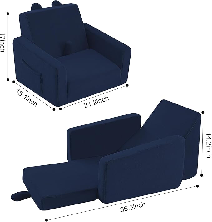 MeMoreCool Folding Toddler Chair, Cmofy Plush Fold Out Kids Couch Sofa, Convertible Kid Sofa Bed, Flip Out Baby Recliner for Toddlers 1-3 Girls Boys