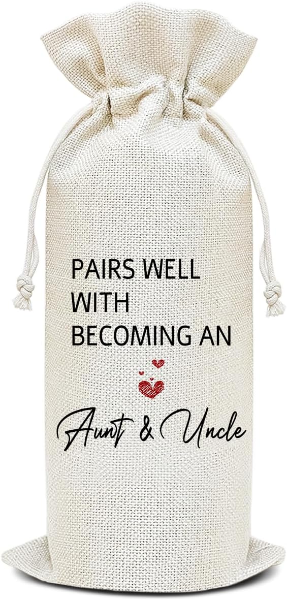 Wine Canvas Bag, Aunt And Uncle Baby Announcement Wine Gift Bag, New Aunt Uncle Gifts Wine Bags for Wine Bottles, Wine Champagne Gifts With Drawstring Pregnancy Announcement Party Decoration -WB05
