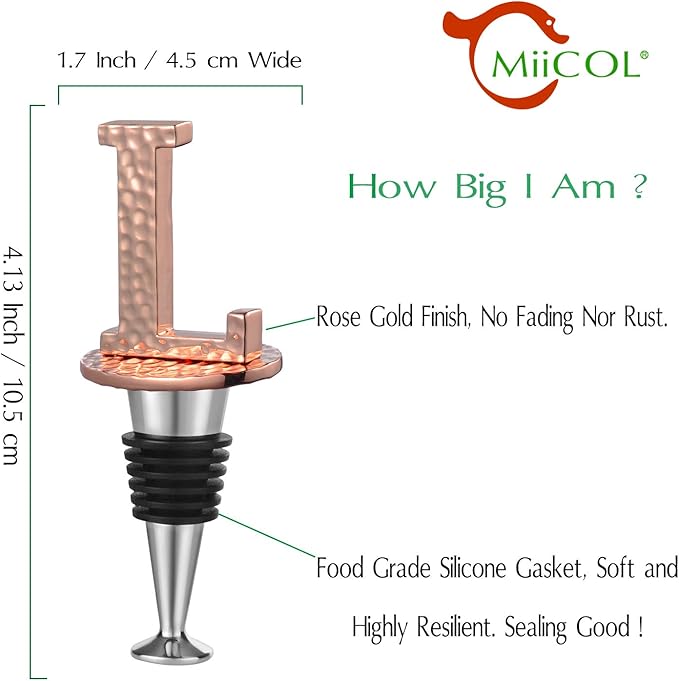 Miicol Wine Bottle Stopper, Prosecco Stopper, Rose Gold Wine Stopper, Personalised Champagne Stopper, Initial Wine Stopper, Funny Prosecco Gift, Wine Lovers Gift, Letter L