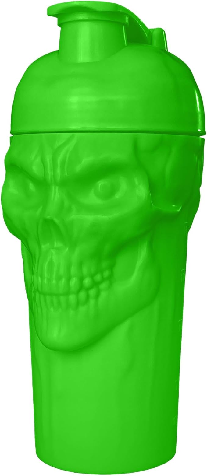 JNX SPORTS The Curse! Skull Shaker Bottle, 24-Ounce, Electric Green Limited Edition, Supplement Mixer with Classic Loop Top