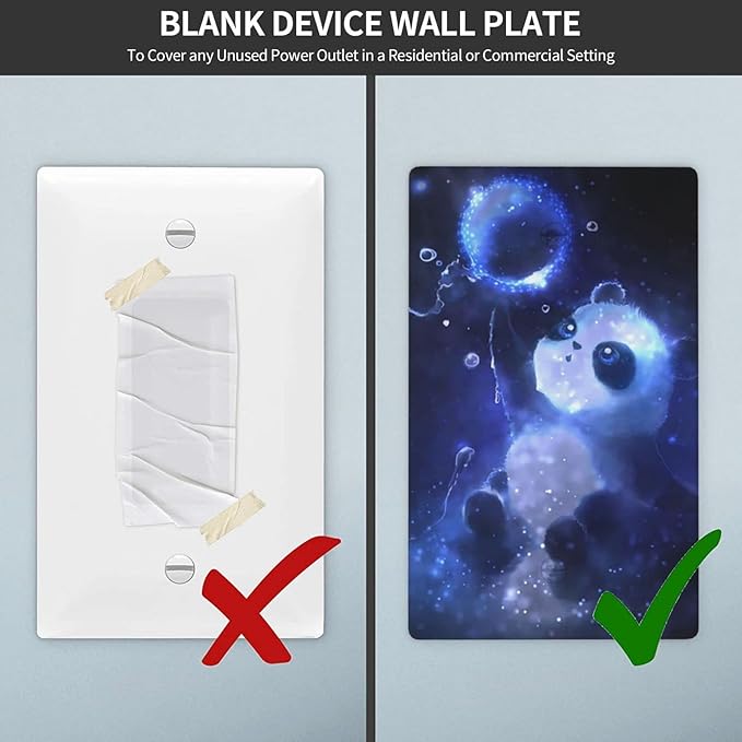Cute Baby Panda Light Switch Cover Wall Plate Decorative 1 Gang Single Blank No Device Covers Blue for Farmhouses Kitchens Playrooms Bedrooms 2.76 x 4.5 in