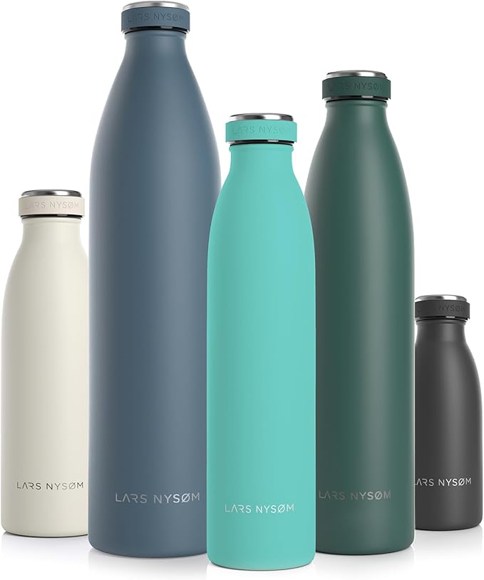 LARS NYSØM Stainless Steel Insulated Water Bottle 12oz 17oz 25oz 34oz 51oz | BPA-free Insulated Thermo Flask for Hot and Cold Beverages | Leakproof Drinking Bottle (Aqua Turquoise, 25oz)