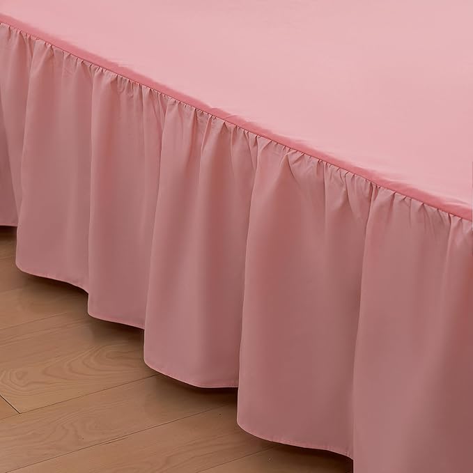 Bed Skirt Full Size Ruffled Bed Skirts with Split Corners, 12 Inch Drop Dust Ruffle Bed Skirt with Platform, 12 Inch, Blush, Full Size