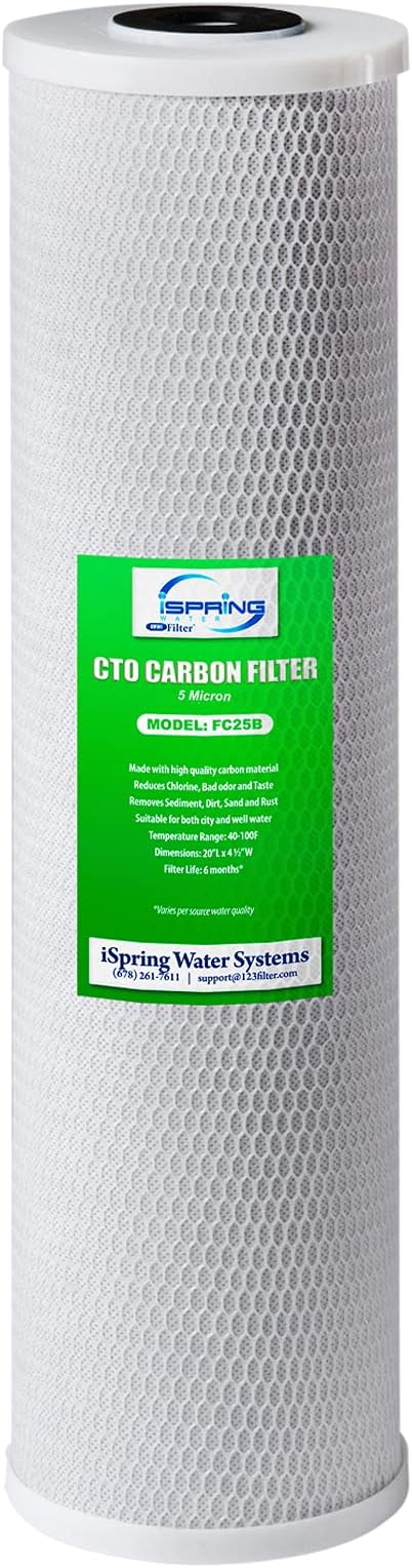 iSpring FC25B Whole House Water Filter Replacement Cartridge, CTO Carbon Block, 20” x 4.5”