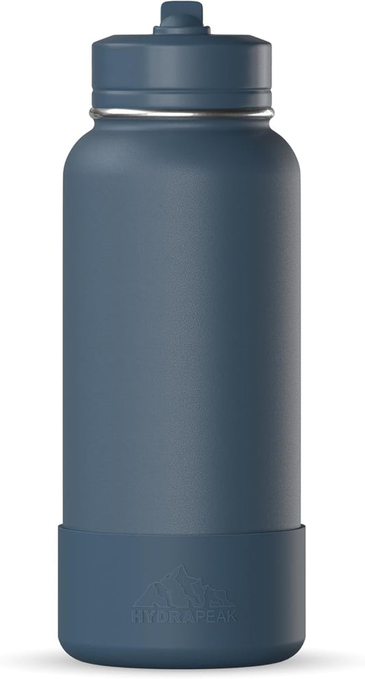 Hydrapeak 32oz Sport Insulated Water Bottle with Straw or Chug Lid, Leak & Spill Proof, Keeps Drinks Cold for 24 Hours, Hot for 12 Hours, Premium Stainless Steel Water Bottles (32oz, French Navy)