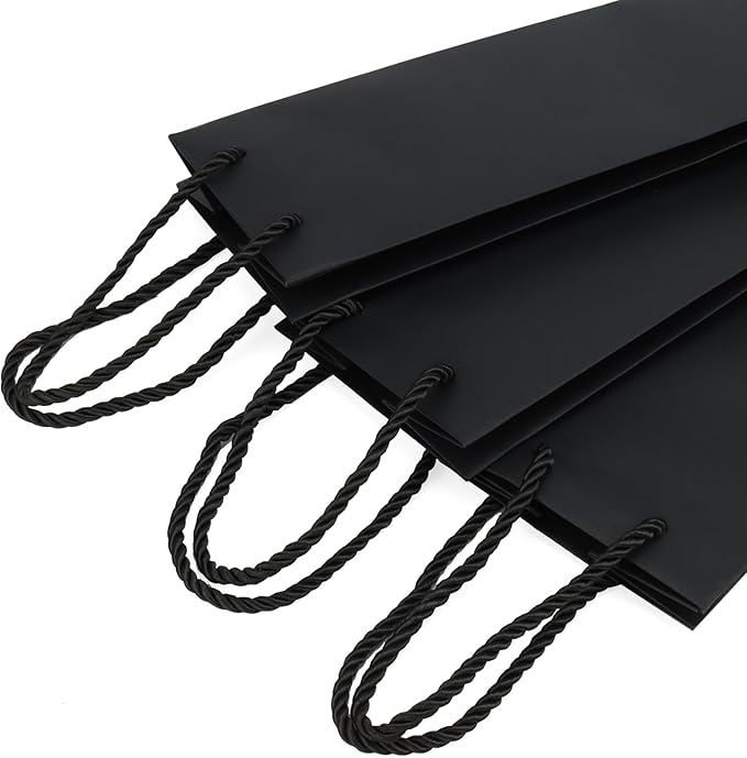 MANCHAP 24 Pcs 13.7 x 4.3 x 3.5 Inch Black Paper Wine Bottle Bags, Wine Bags with Handles, Single Bottle Paper Wine Bags for Wedding, Party, Shopping